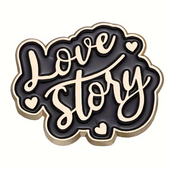 ‘LOVE STORY’ BLACK & GOLD SCRIPT TAYLOR PIN - Picture 1 of 8